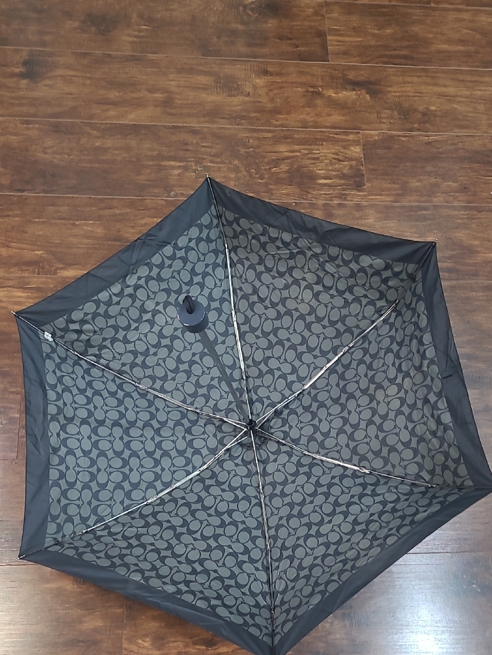 Coach Black/Charcoal Signature Print Compact Umbrella - Picture 3 of 8